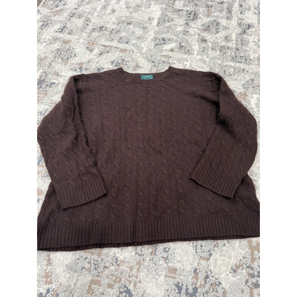 Lauren Ralph Lauren Brown Merino Cashmere Angora Cable Knit Sweater